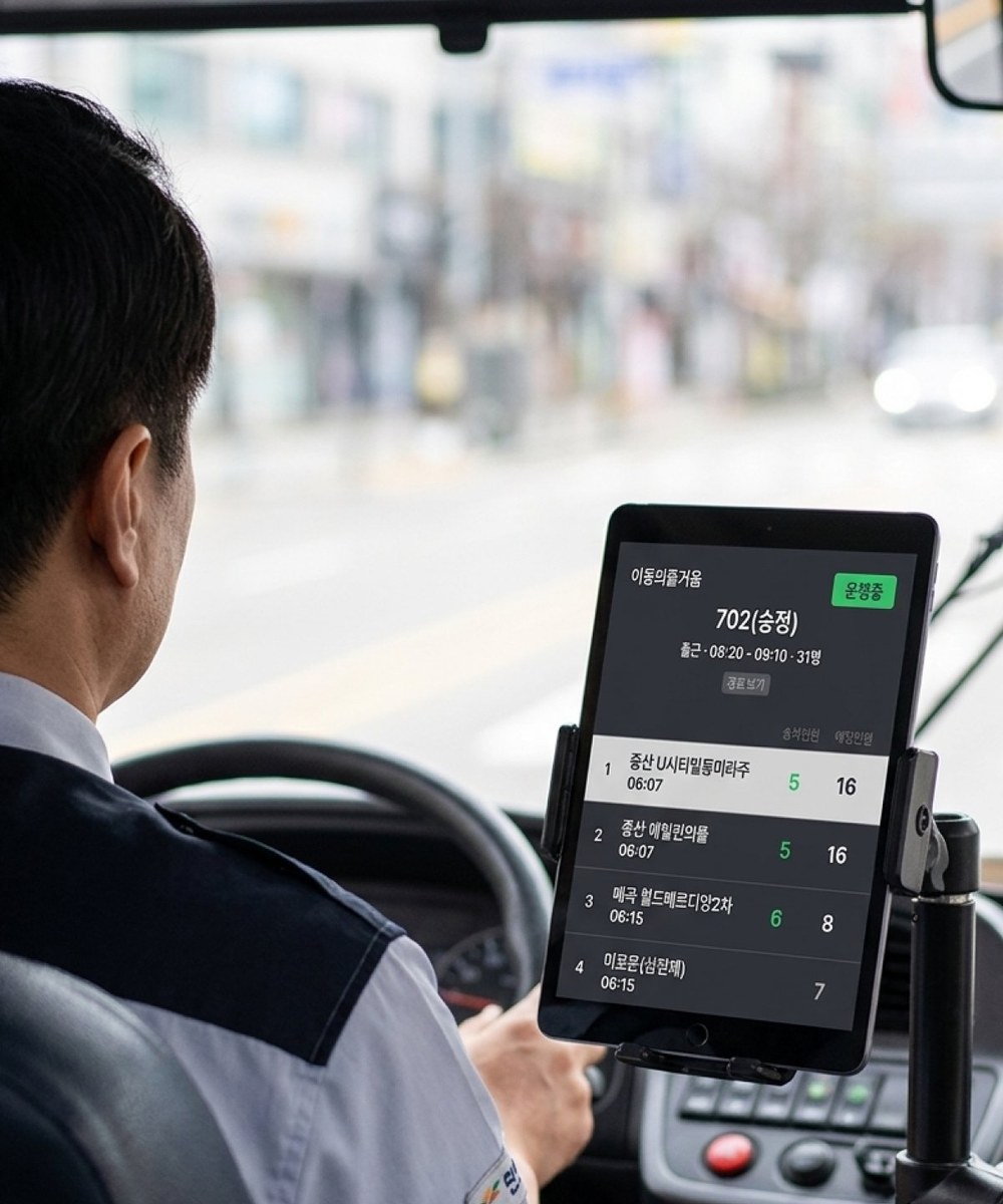 슈퍼무브 드라이버 기사 앱 화면 - 정류장별 배차 및 운행 정보