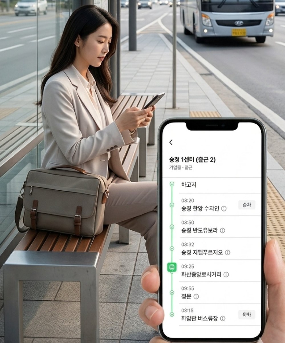 슈퍼셔틀 승객 앱 화면 - 노선 검색과 실시간 위치 조회